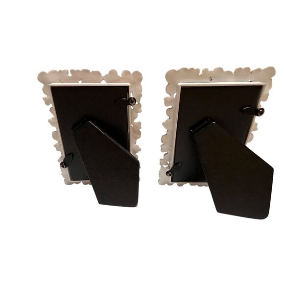 Evenchae 2x3 Inch Floral Resin Photo Frames Set of 2 Ivory White Rhinestones New - Picture 4 of 5